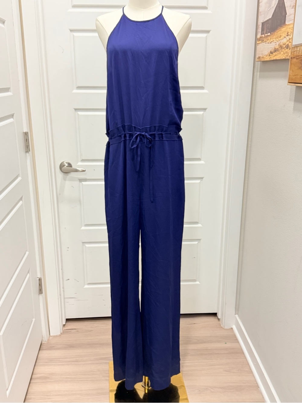 Diane Von Furstenberg Silk Navy Halter Wide-Leg Jumpsuit